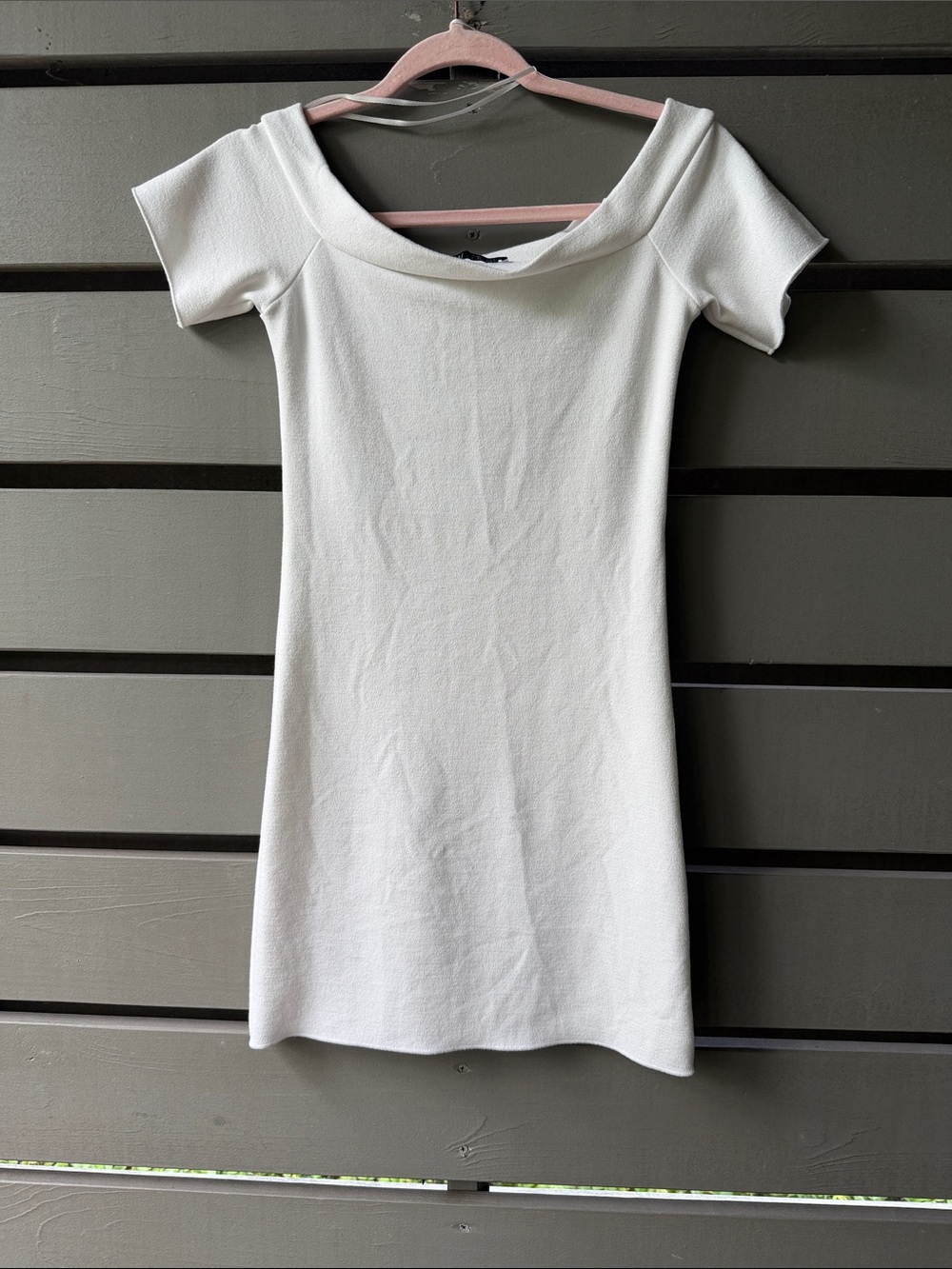 Zara Ivory Off-Shoulder Knit Mini Dress